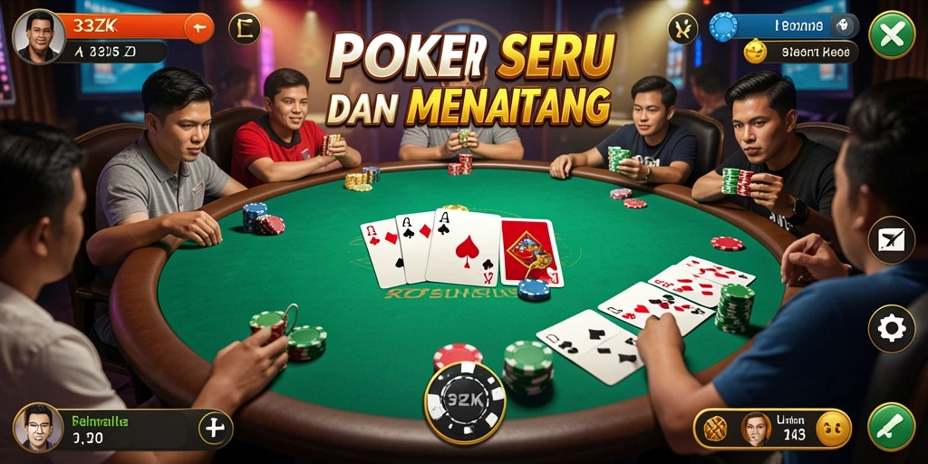 Tampilan gameplay poker yang menarik dan mendebarkan di 33ZK.