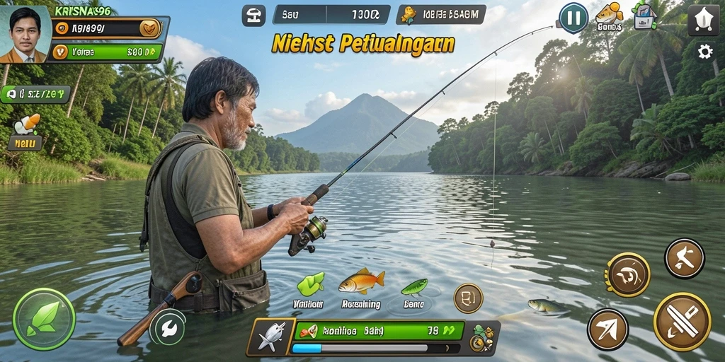 Screenshot gameplay KRISNA96 menampilkan momen memancing yang menegangkan.