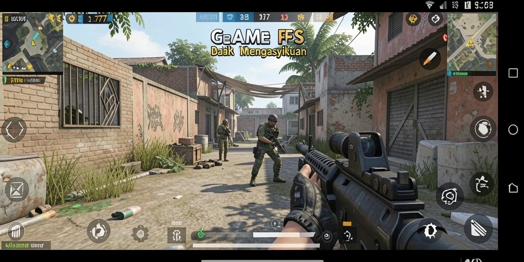 Screenshot gameplay L777 menampilkan pertempuran FPS yang intens.