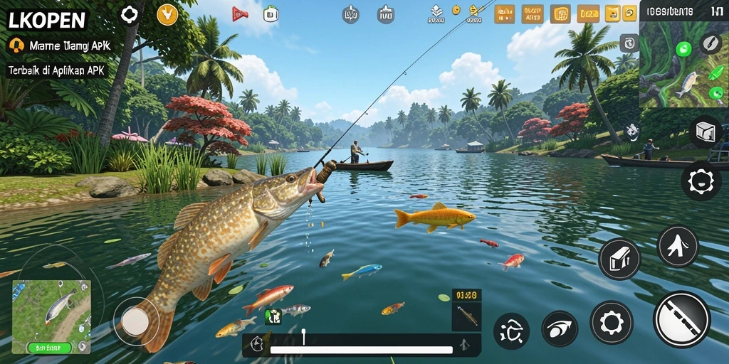 Tampilan menarik dari gameplay LKOPEN saat memancing.